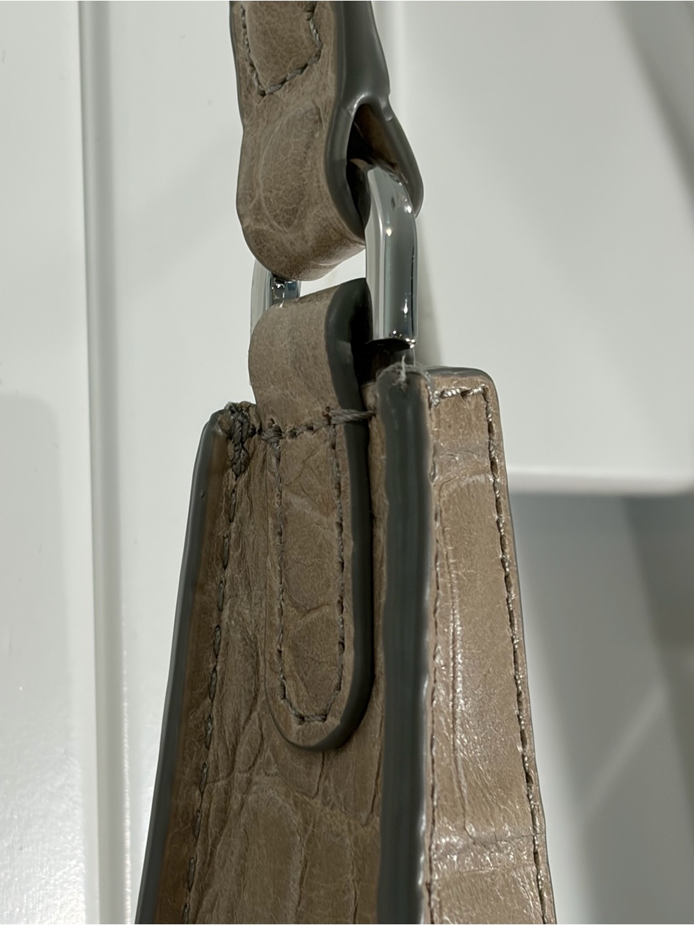STAUD Mini Rey Taupe Croc-Embossed Top-Handle Bag - Picture 7 of 12